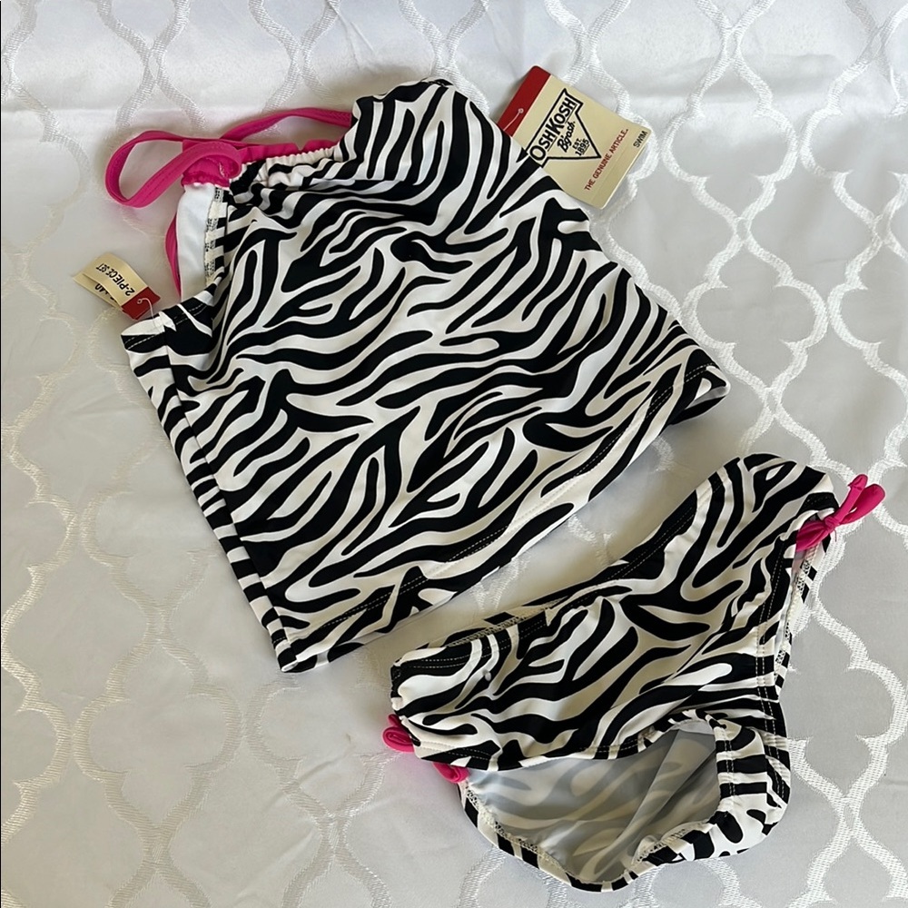 Zebra Print Kids Swim Set with Pink Accents